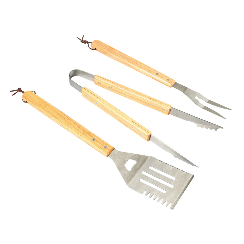 Set 3 Ustensiles Pour Barbecue Marron En Manche Bois Inox L Incroyable